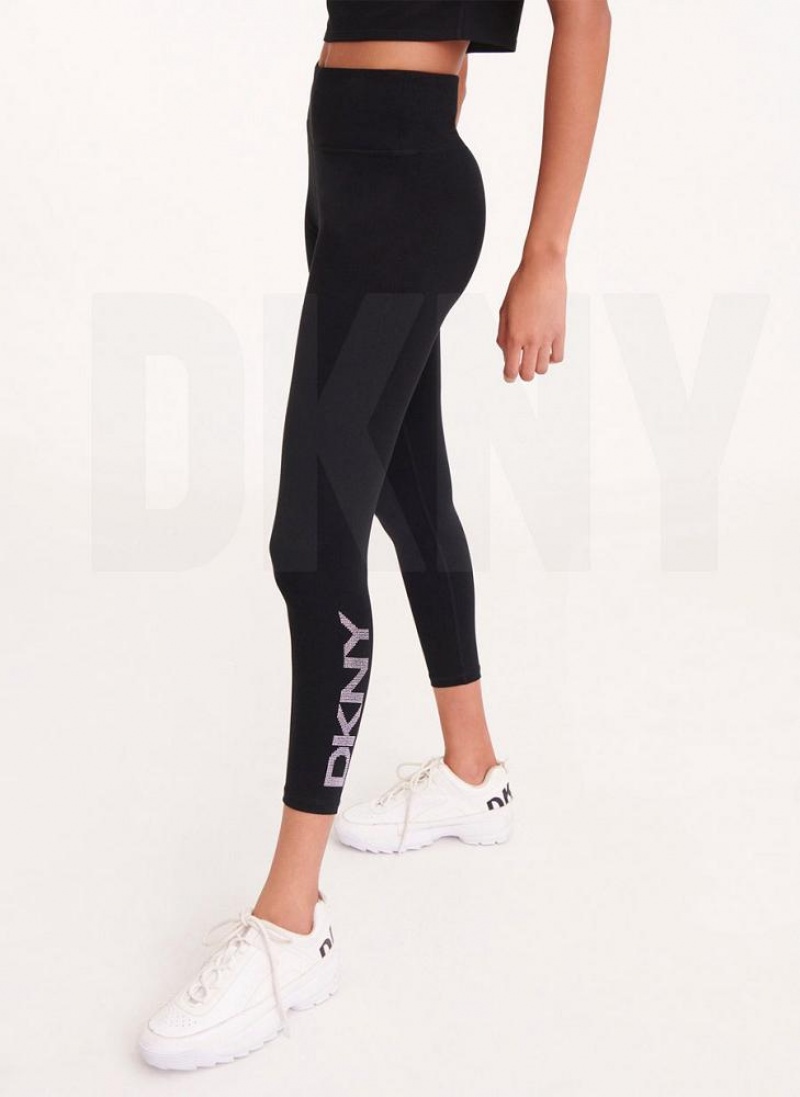 DKNY Rhinestone Logo High Taille Leggings Damen Schwarz | Austria_D1611