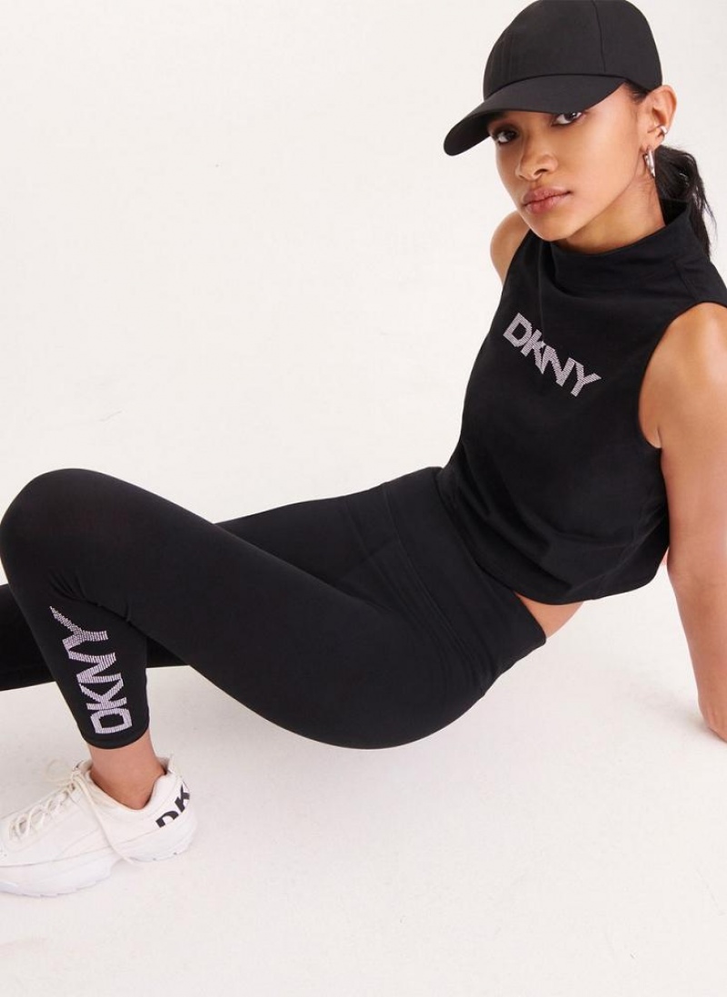 DKNY Rhinestone Logo High Taille Leggings Damen Schwarz | Austria_D1611