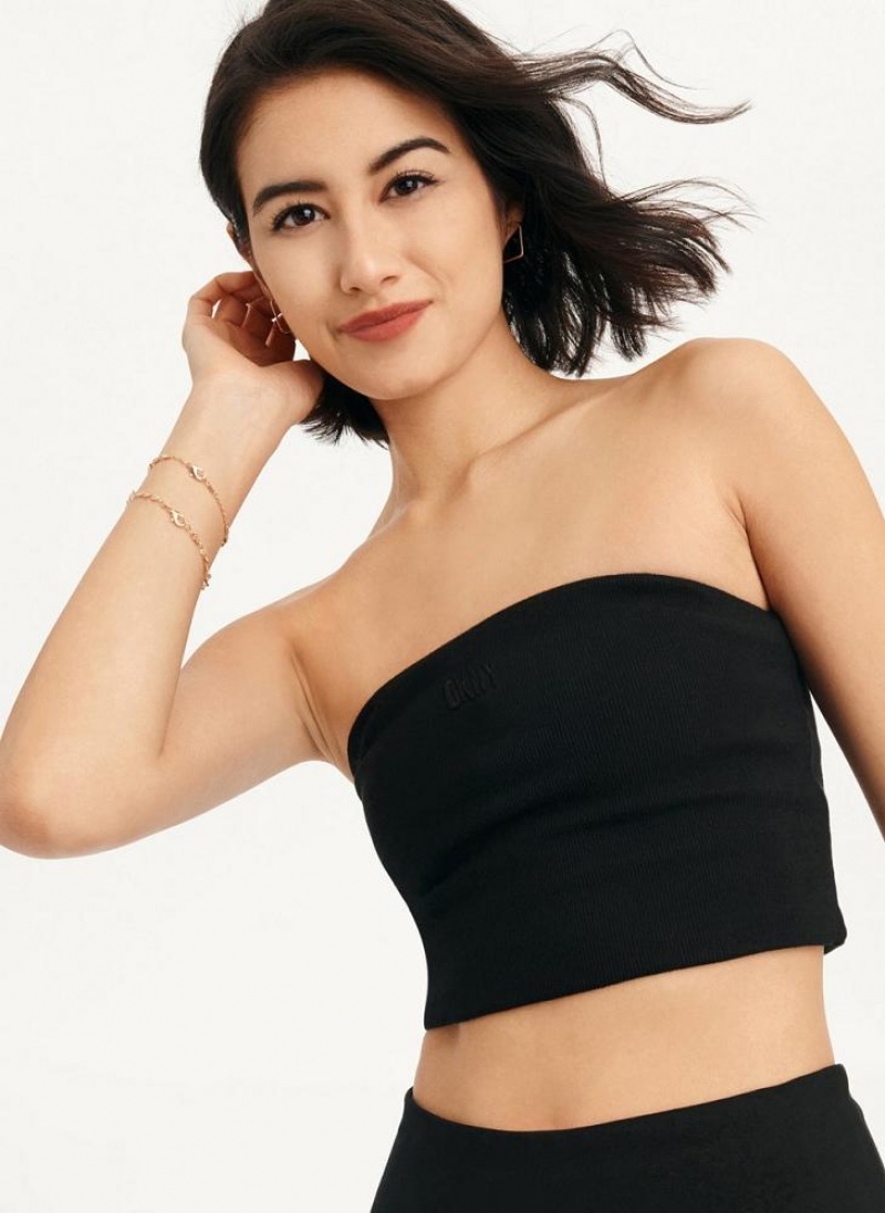 DKNY Rib Crop Tube Tanktop Damen Schwarz | Austria_D1544