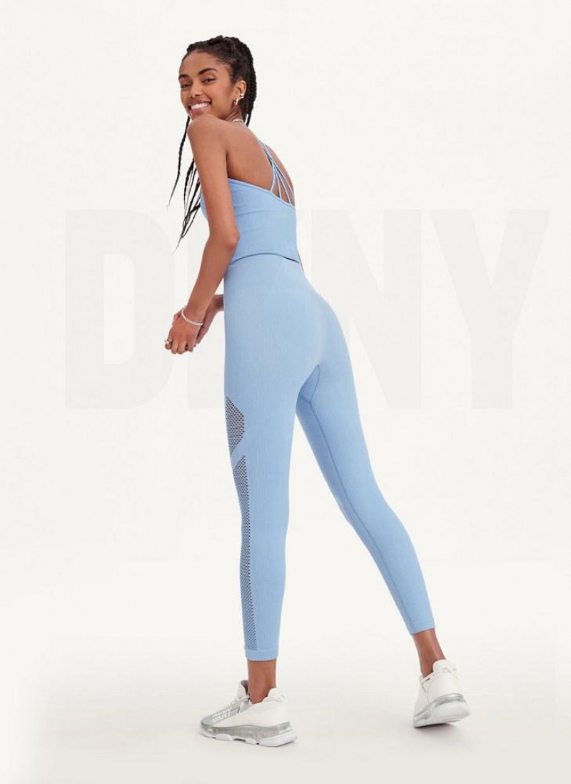 DKNY Rib Knit High Waisted Seamless Leggings Damen Blau | Austria_D0759