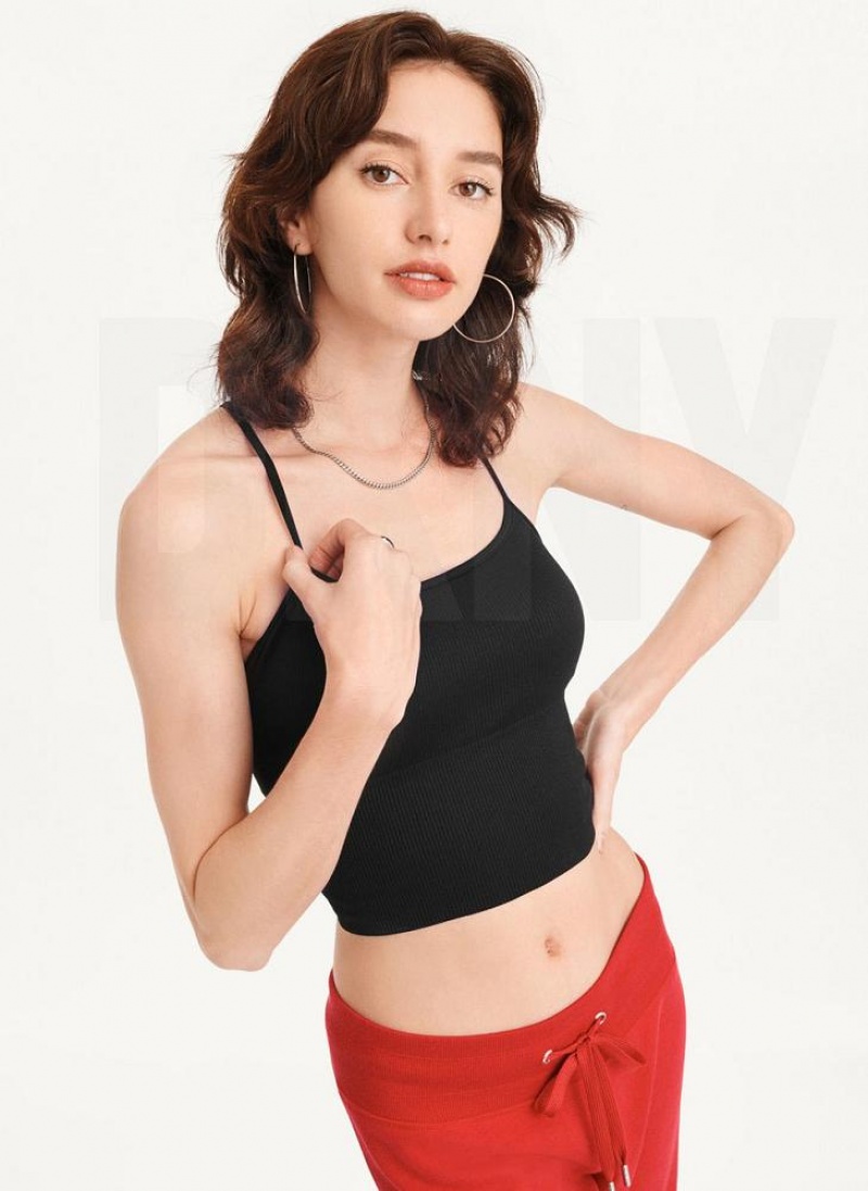 DKNY Rib Knit Seamless Crop Tanktop Damen Schwarz | Austria_D0928