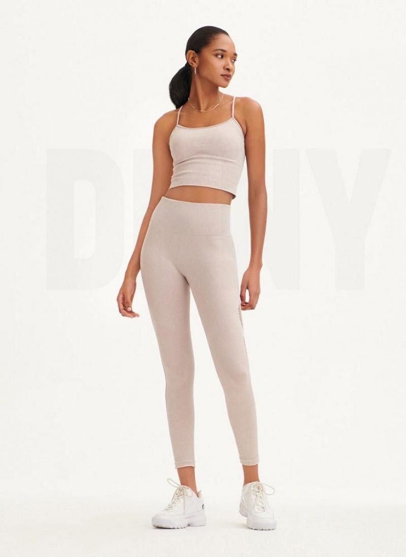 DKNY Rib Knit Seamless Crop Tanktop Damen Beige | Austria_D1282