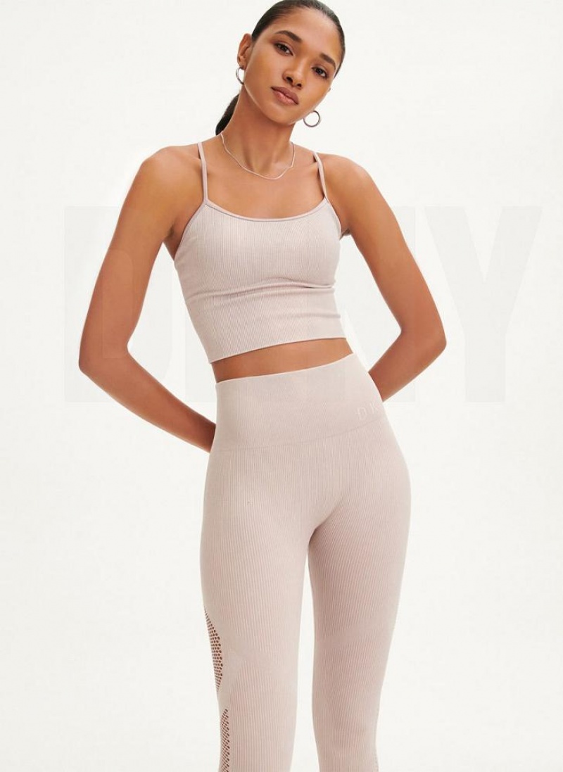 DKNY Rib Knit Seamless Crop Tanktop Damen Beige | Austria_D1282