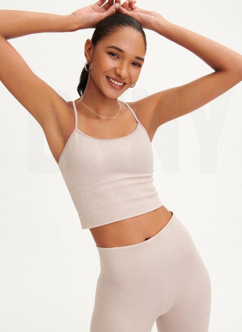 DKNY Rib Knit Seamless Crop Tanktop Damen Beige | Austria_D1282