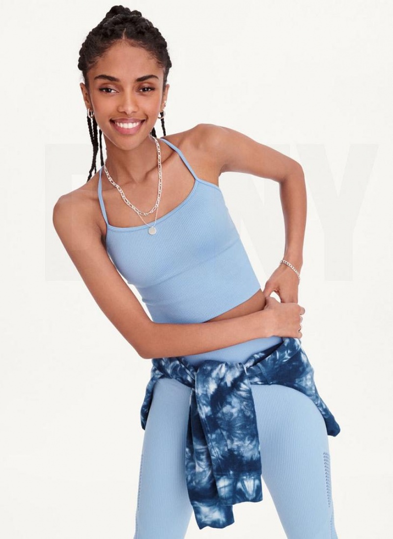 DKNY Rib Knit Seamless Crop Tanktop Damen Blau | Austria_D0622