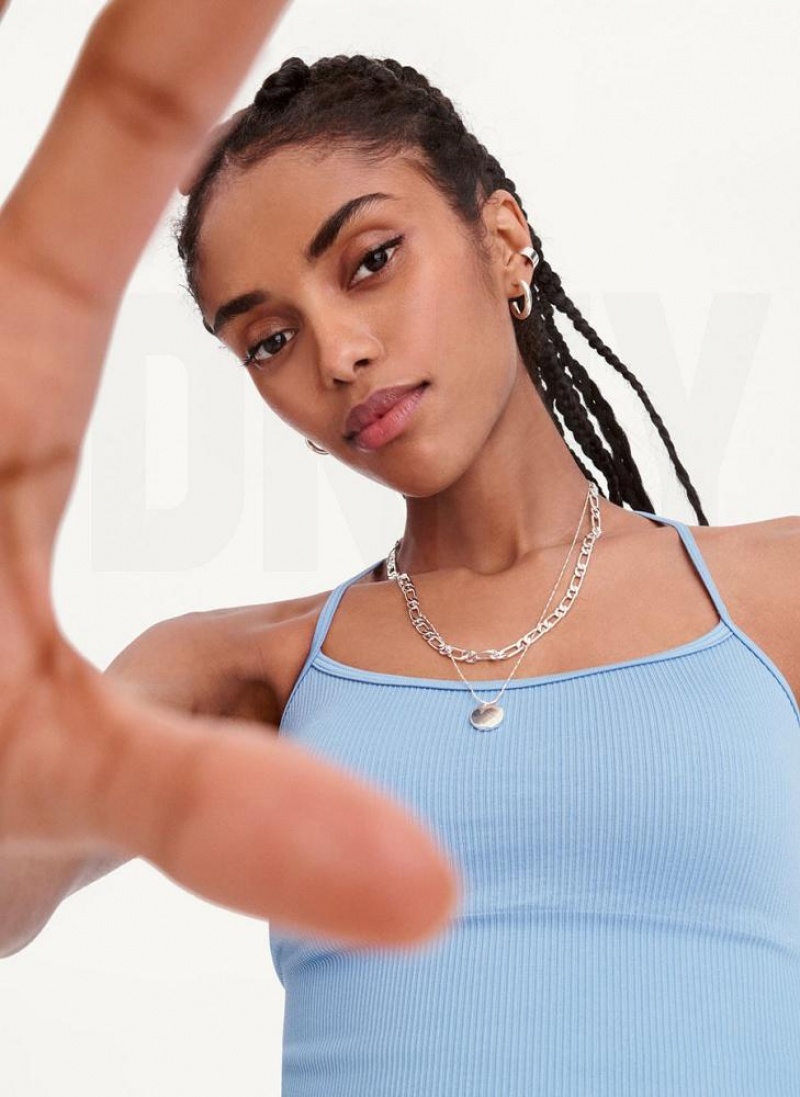 DKNY Rib Knit Seamless Crop Tanktop Damen Blau | Austria_D0622