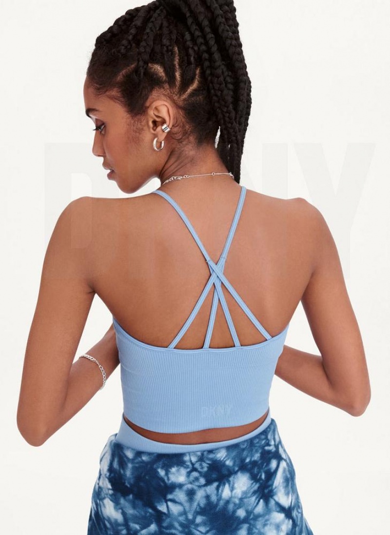 DKNY Rib Knit Seamless Crop Tanktop Damen Blau | Austria_D0622