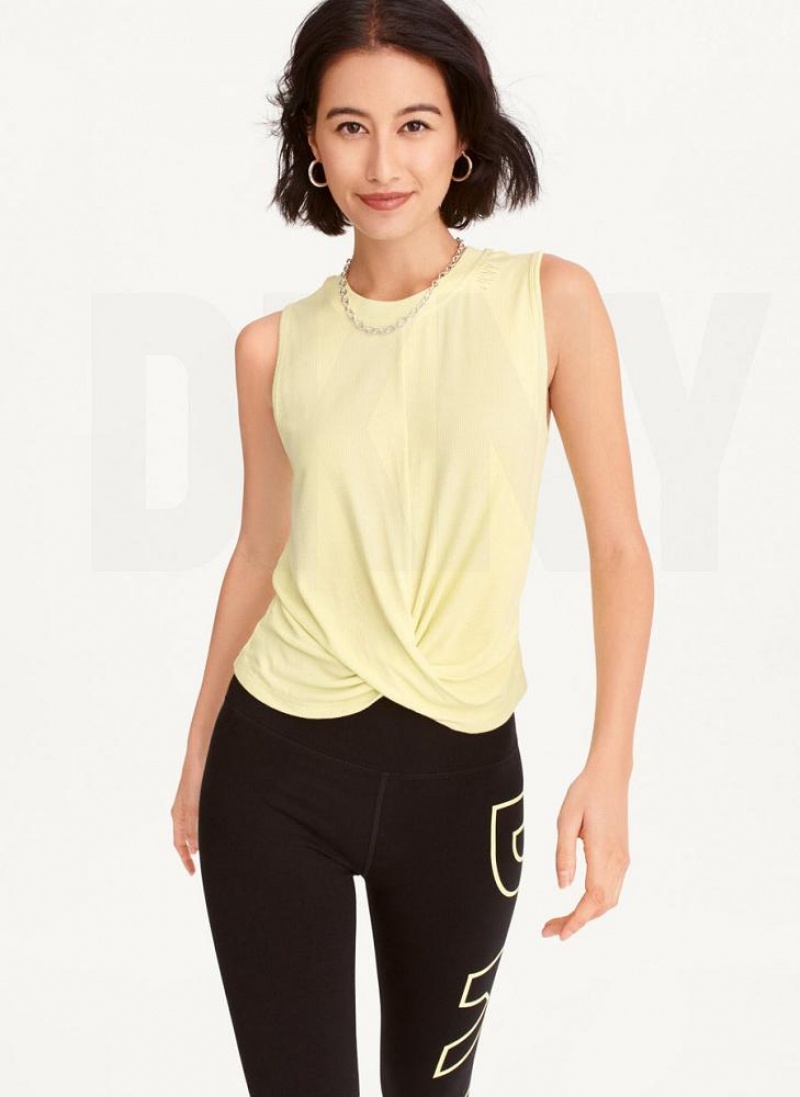 DKNY Rib Twist Front Tanktop Damen Hellgrün | Austria_D1402