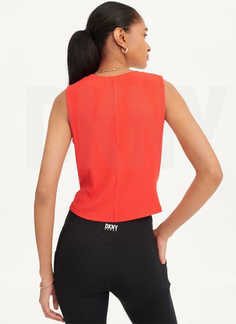 DKNY Rib Twist Front Tanktop Damen Rot | Austria_D1599