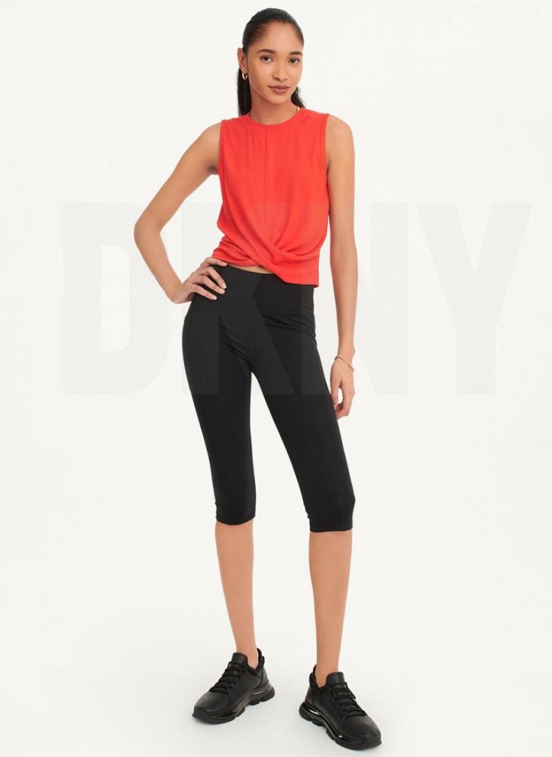 DKNY Rib Twist Front Tanktop Damen Rot | Austria_D1599