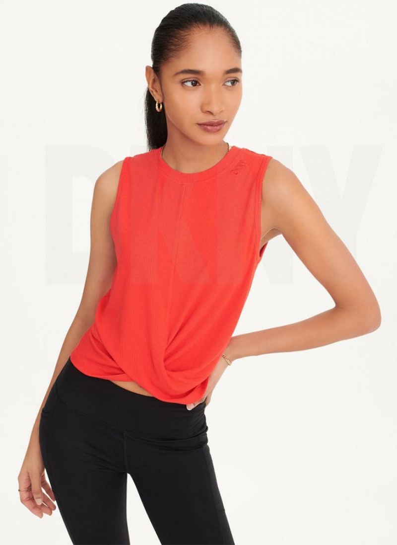 DKNY Rib Twist Front Tanktop Damen Rot | Austria_D1599