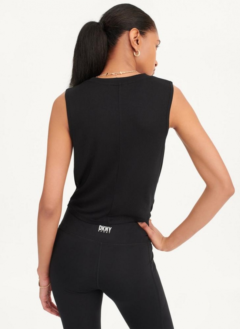 DKNY Rib Twist Front Tanktop Damen Schwarz | Austria_D0989