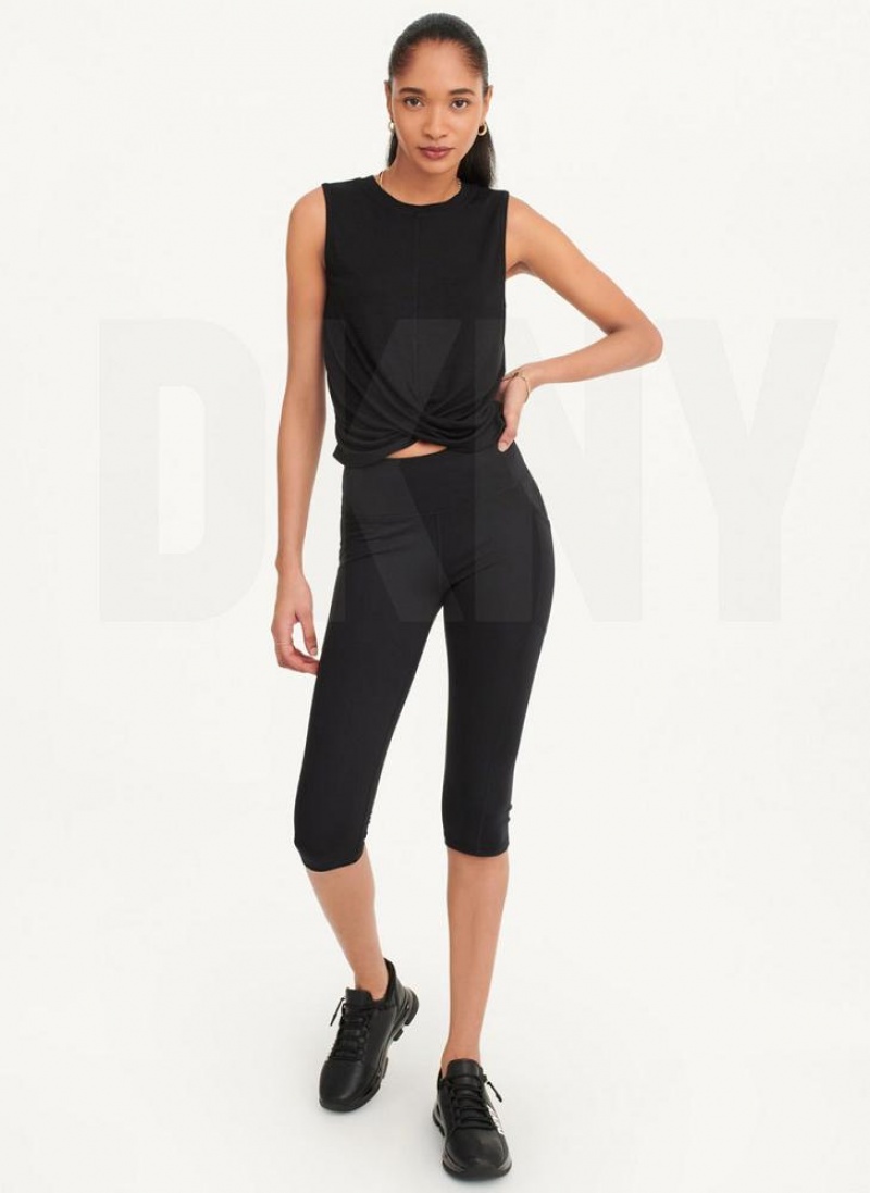 DKNY Rib Twist Front Tanktop Damen Schwarz | Austria_D0989