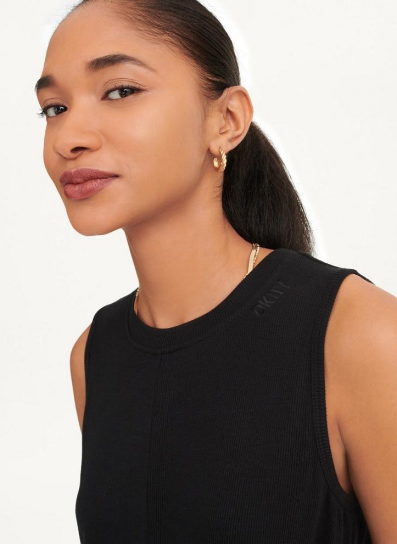 DKNY Rib Twist Front Tanktop Damen Schwarz | Austria_D0989