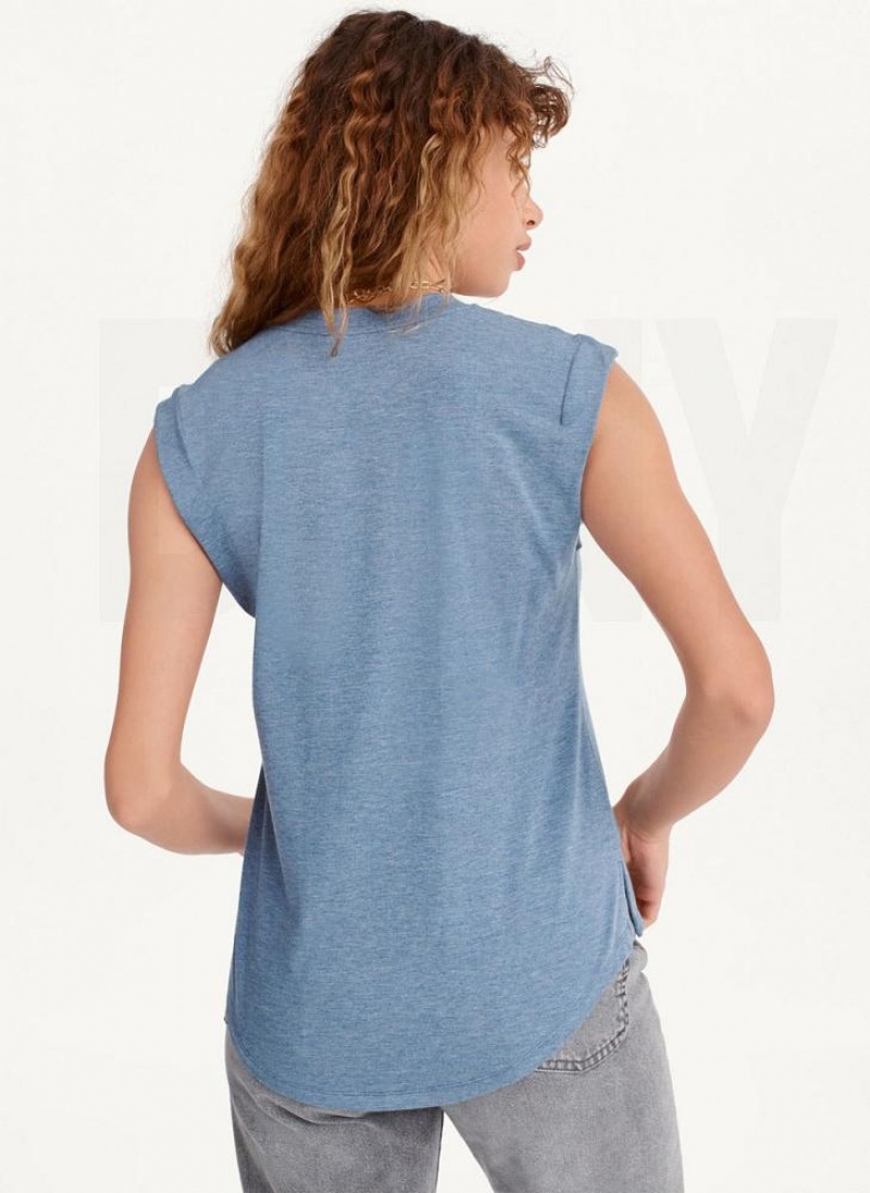 DKNY Round Hem T-shirts Damen Blau | Austria_D1729