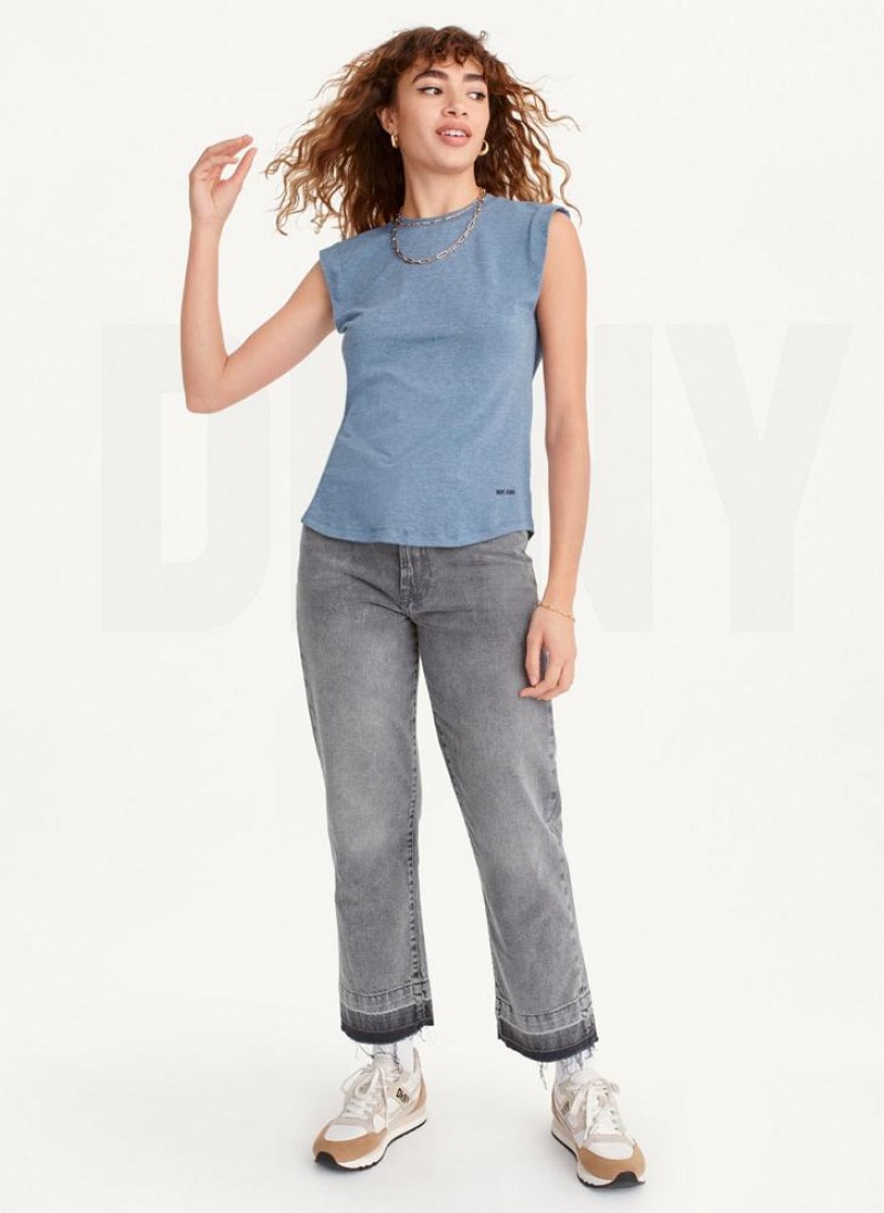 DKNY Round Hem T-shirts Damen Blau | Austria_D1729