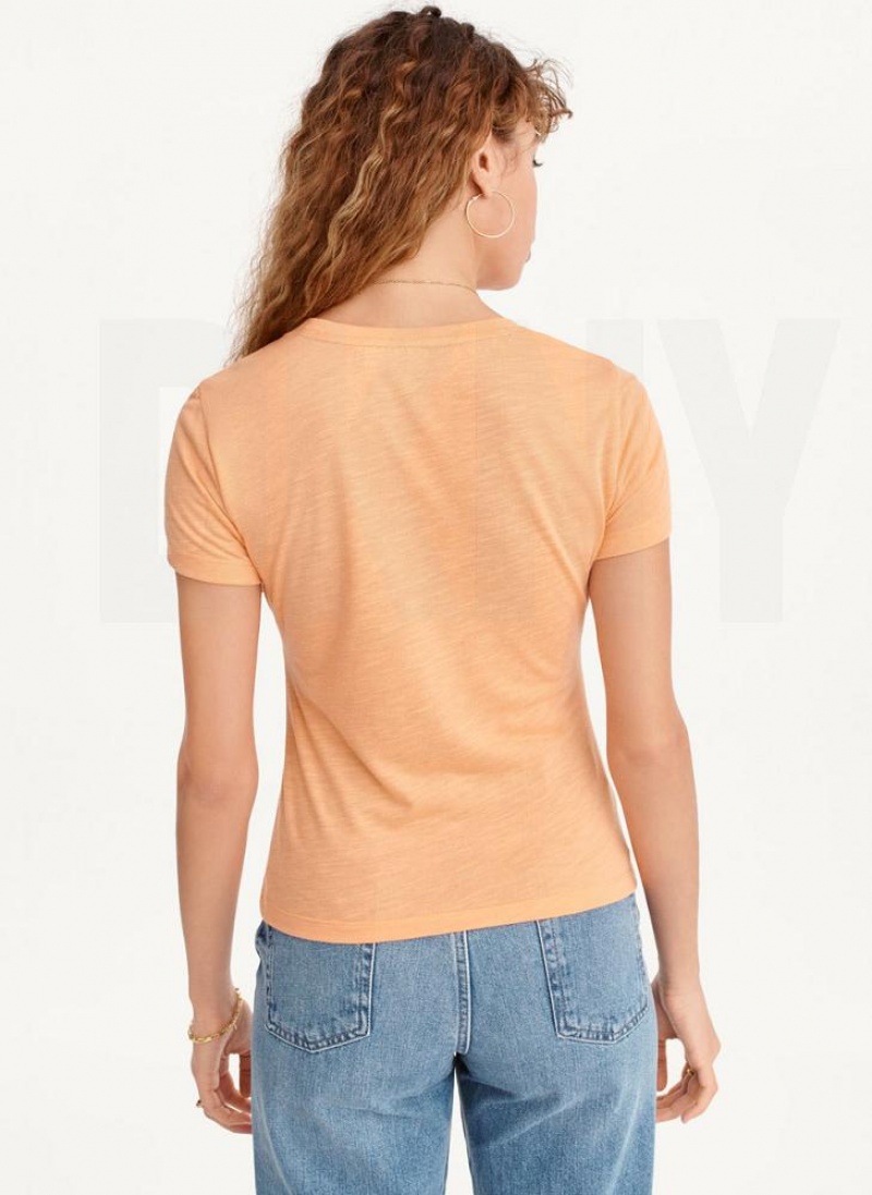 DKNY Ruched Front Crew Neck T-shirts Damen Gelb | Austria_D0347