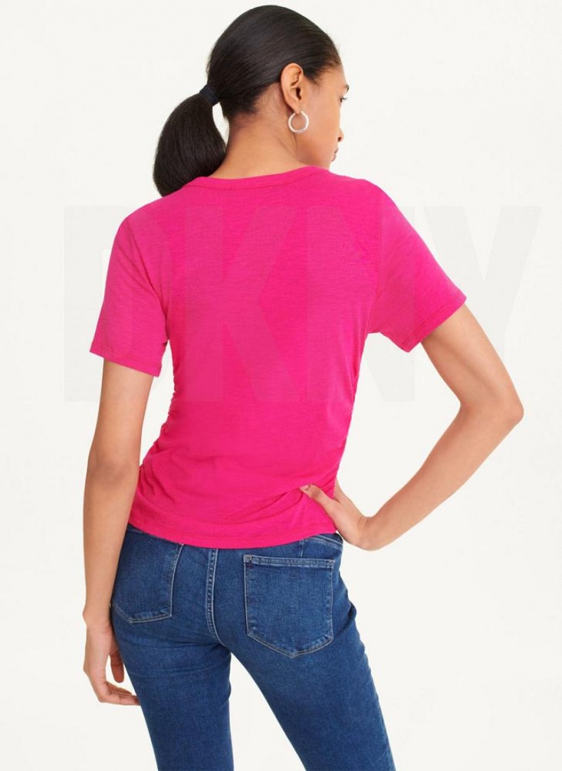 DKNY Ruched Front T-shirts Damen Rosa | Austria_D1277