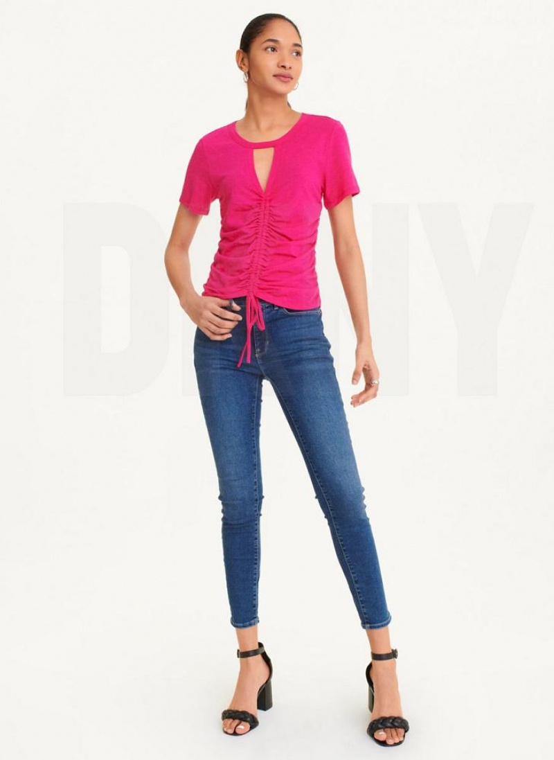 DKNY Ruched Front T-shirts Damen Rosa | Austria_D1277