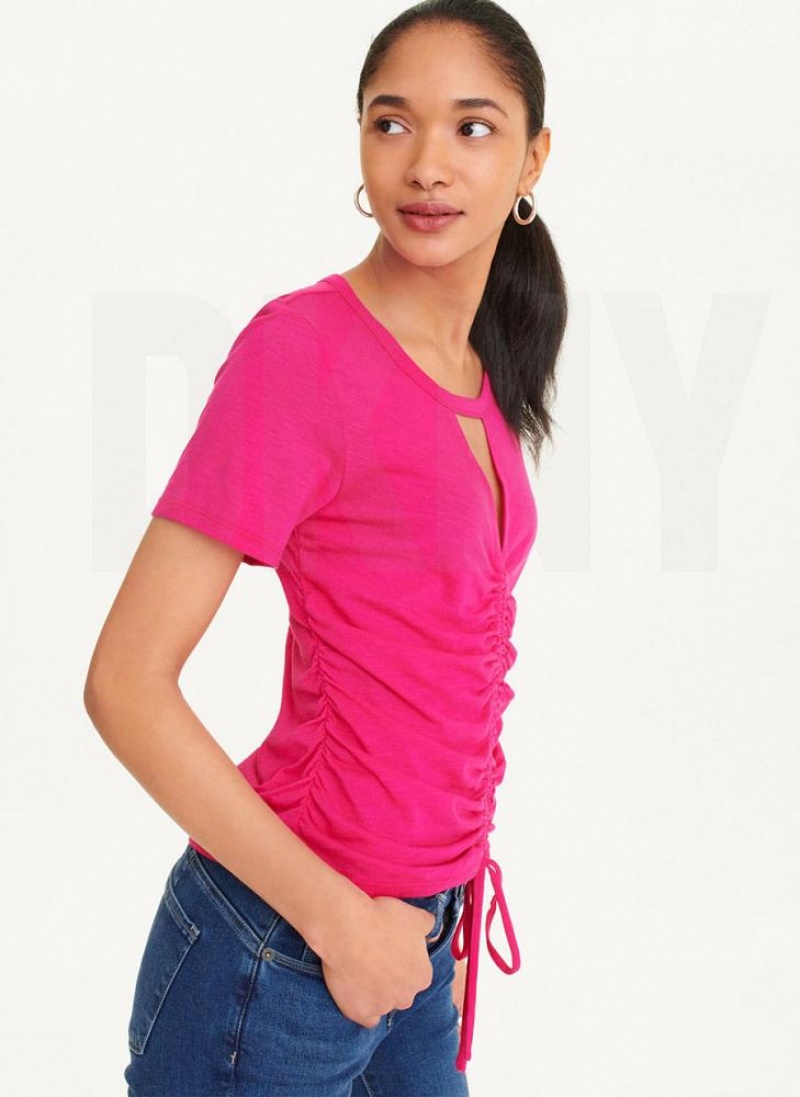 DKNY Ruched Front T-shirts Damen Rosa | Austria_D1277