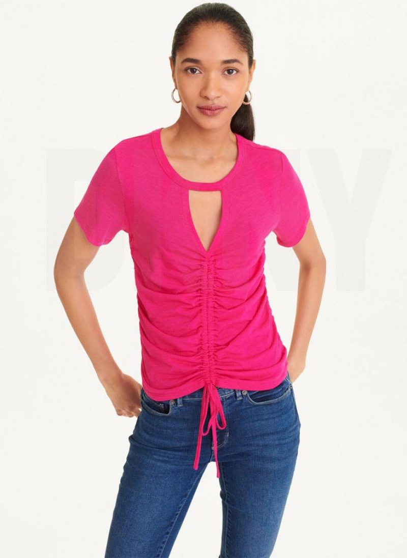 DKNY Ruched Front T-shirts Damen Rosa | Austria_D1277