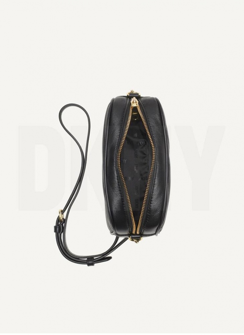 DKNY Sara Camera Umhängetasche Damen Schwarz Gold | Austria_D0184