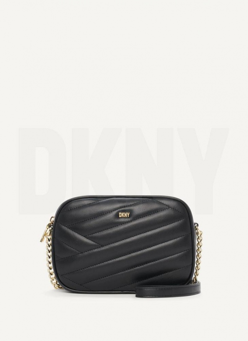 DKNY Sara Camera Umhängetasche Damen Schwarz Gold | Austria_D0184