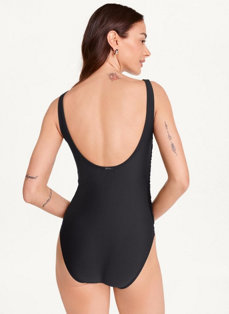 DKNY Scoop Neck One-Piece Badeanzüge Damen Schwarz | Austria_D0534