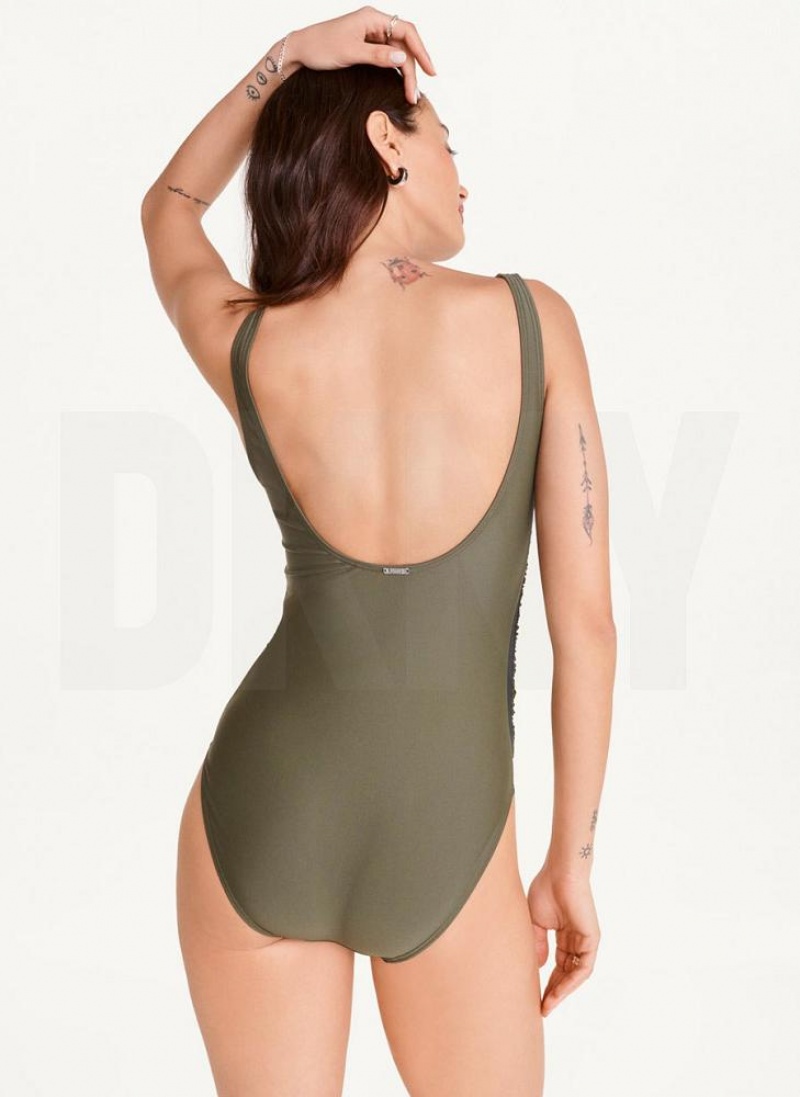 DKNY Scoop Neck One-Piece Badeanzüge Damen Olivgrün | Austria_D1099