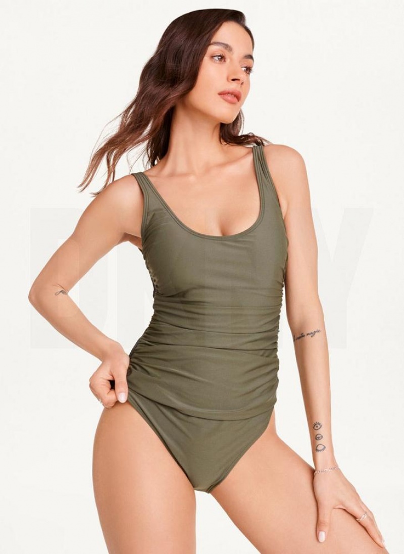 DKNY Scoop Neck One-Piece Badeanzüge Damen Olivgrün | Austria_D1099