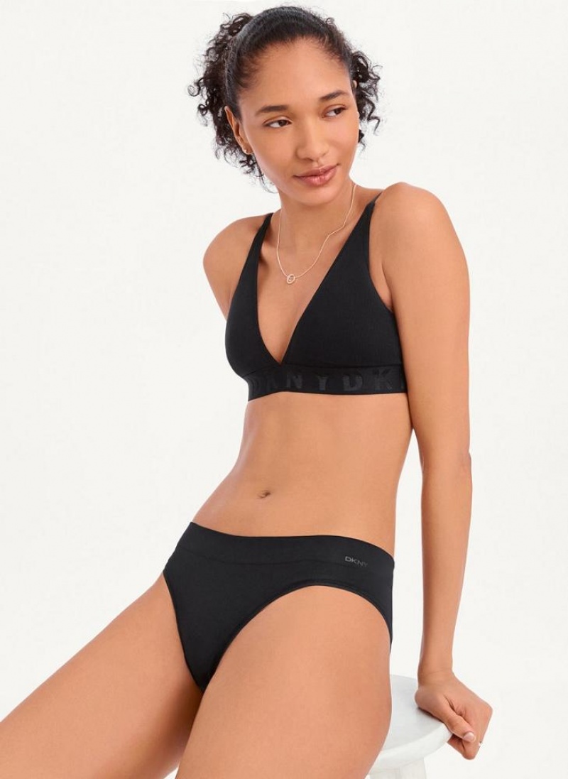 DKNY Seamless Litewear Rib Bikini Höschen Damen Schwarz | Austria_D1257