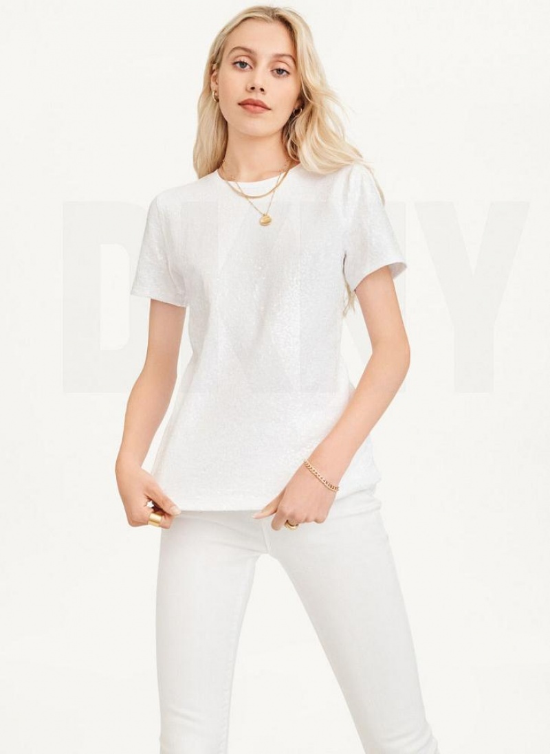 DKNY Sequined T-shirts Damen Weiß | Austria_D0531