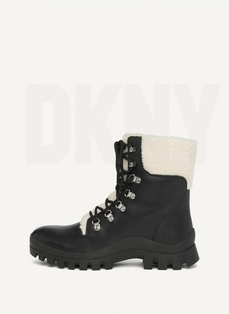 DKNY Shearling Ski Stiefel Damen Schwarz Weiß | Austria_D0445