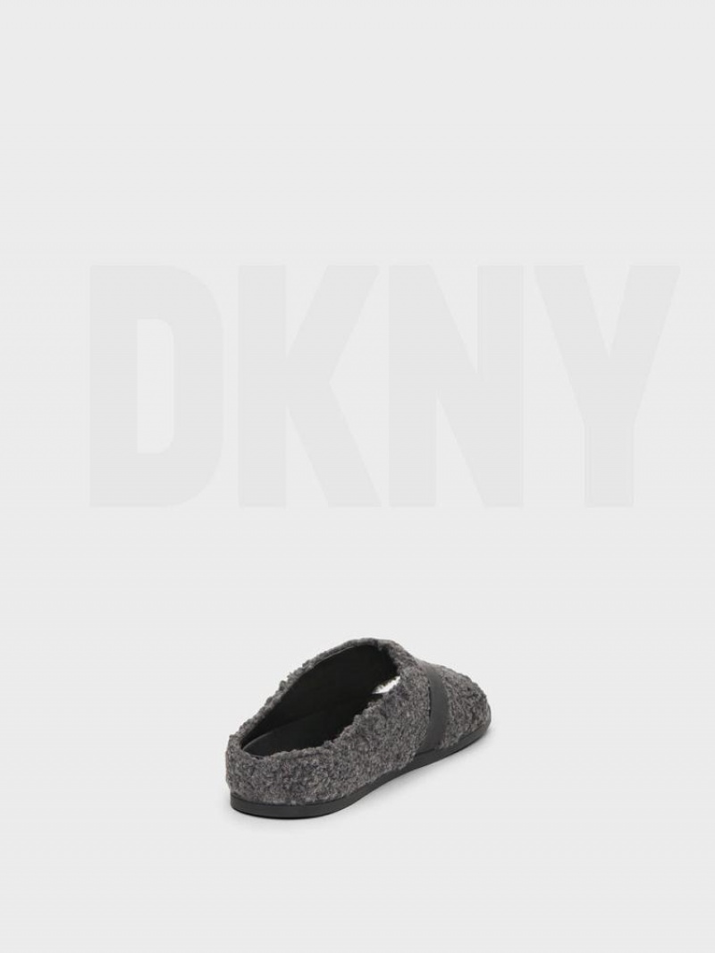 DKNY Sherpa Hausschuhe Pantoletten Damen Schwarz | Austria_D1505