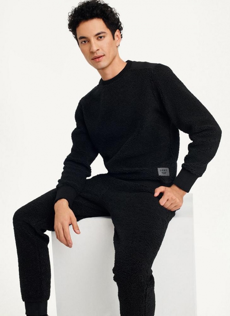 DKNY Sherpa Long Sleeve Crew Sweatshirts Herren Schwarz | Austria_D1658