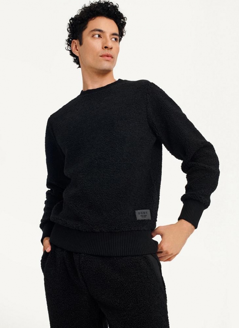 DKNY Sherpa Long Sleeve Crew Sweatshirts Herren Schwarz | Austria_D1658