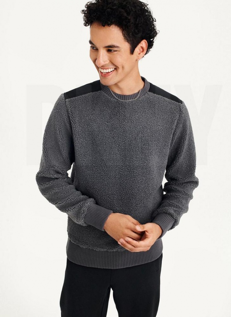 DKNY Sherpa Long Sleeve Crew Sweatshirts Herren Grau | Austria_D1082