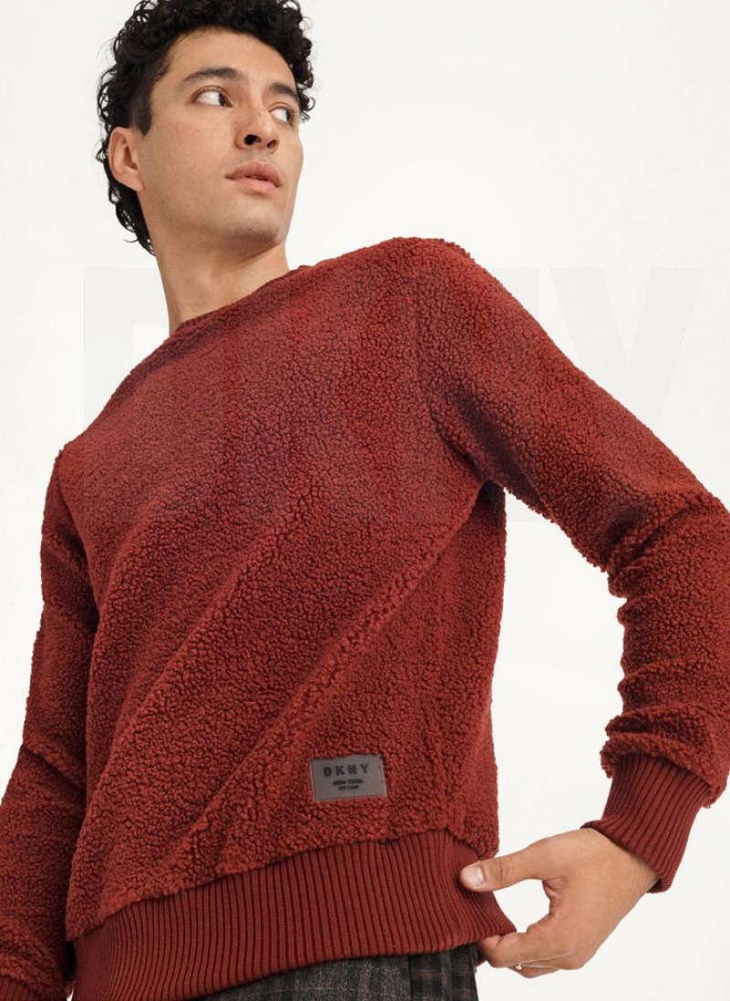 DKNY Sherpa Long Sleeve Crew Sweatshirts Herren Dunkelrot | Austria_D1624