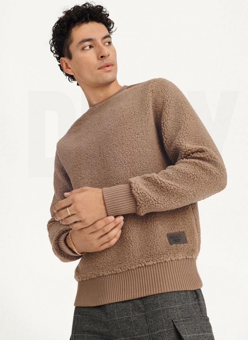 DKNY Sherpa Long Sleeve Crew Sweatshirts Herren Khaki | Austria_D0199