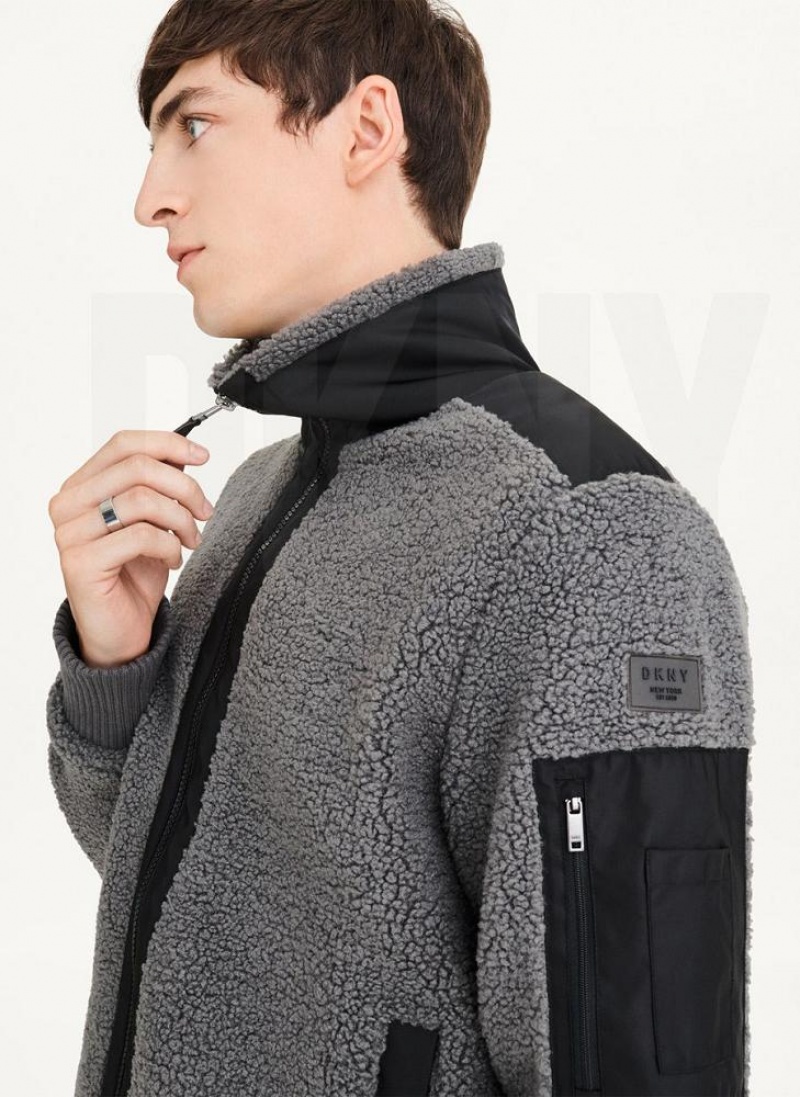 DKNY Sherpa With Nylon Trim Jacken Herren Grau | Austria_D1574