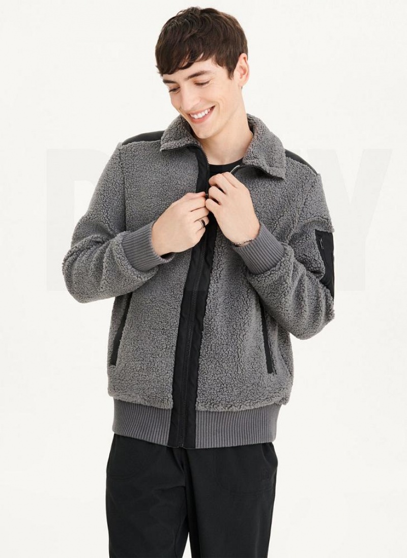 DKNY Sherpa With Nylon Trim Jacken Herren Grau | Austria_D1574