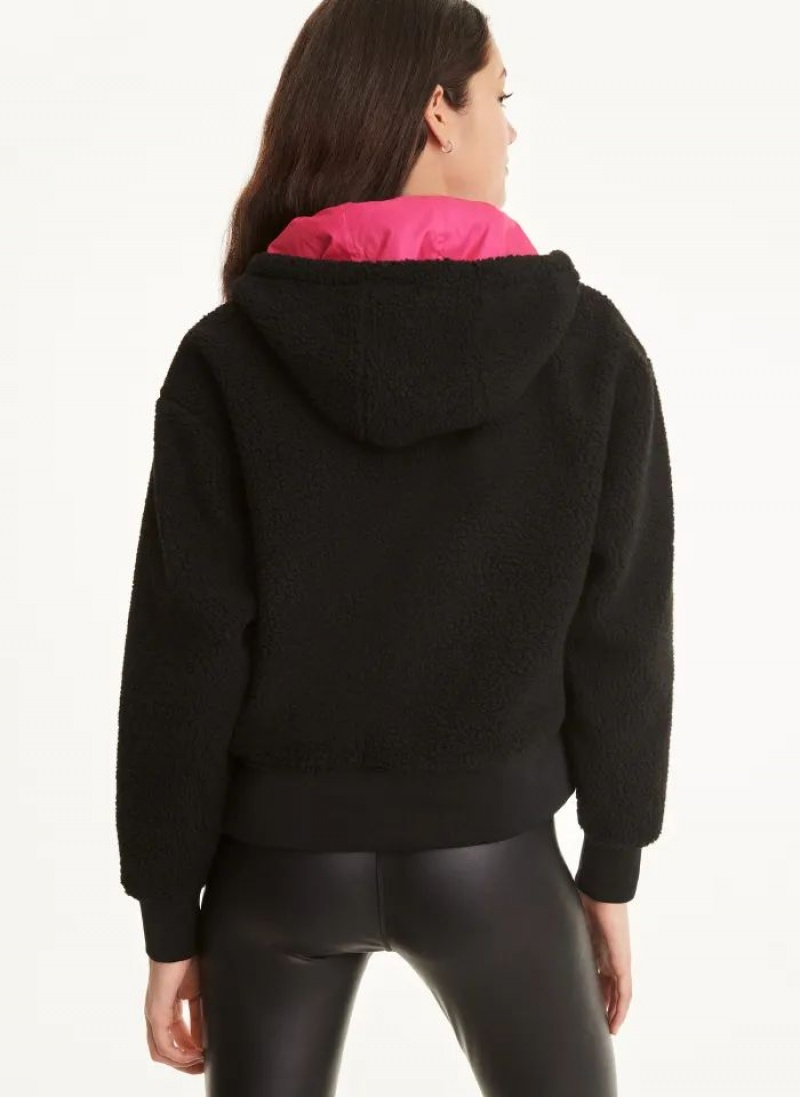 DKNY Sherpa with Kangaroo Pocket Hoodies Damen Schwarz | Austria_D0441