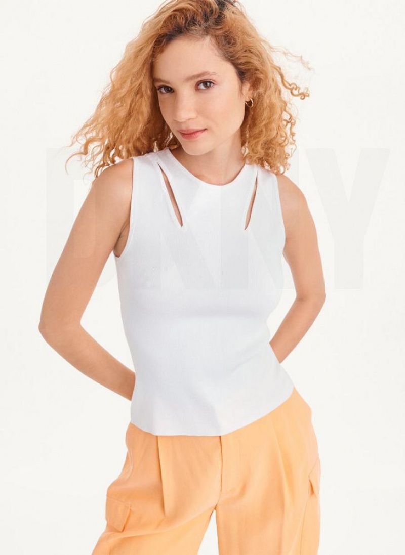 DKNY Shoulder Cut Out Pullover Tanktop Damen Weiß | Austria_D1731