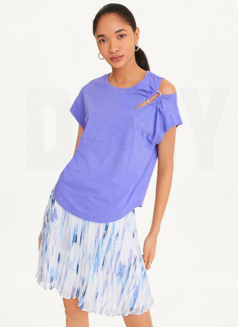 DKNY Shoulder Cut Out T-shirts Damen Blau | Austria_D1425