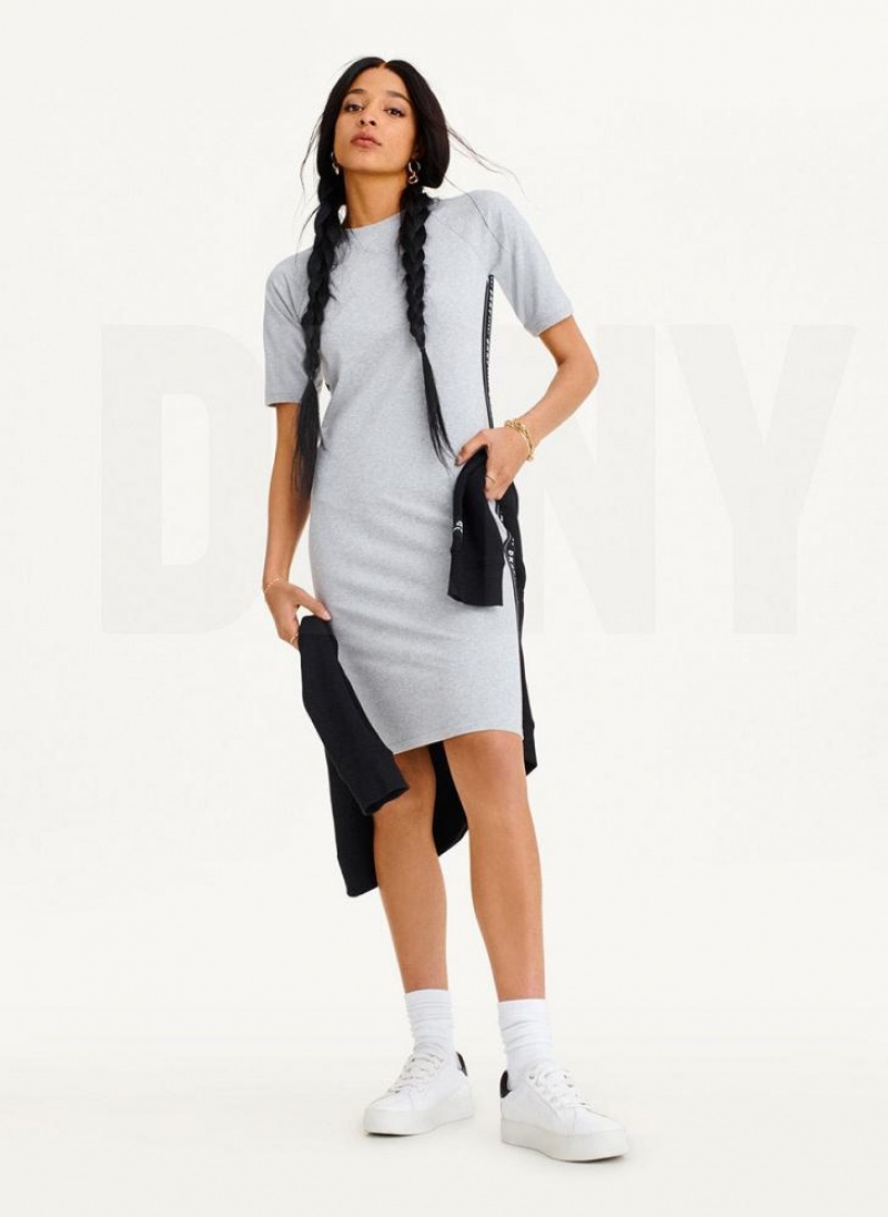 DKNY Side Logo Taping Kleid Damen Grau | Austria_D0267