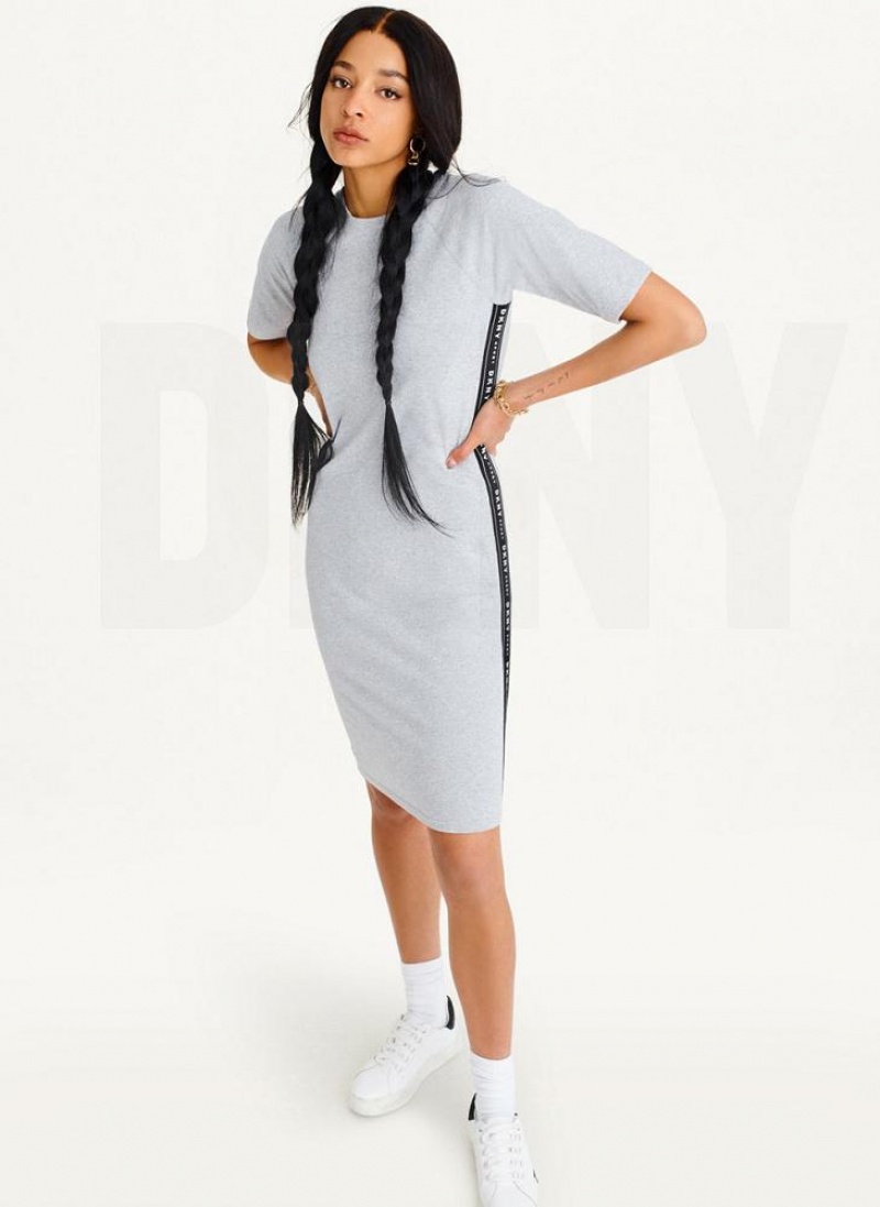 DKNY Side Logo Taping Kleid Damen Grau | Austria_D0267