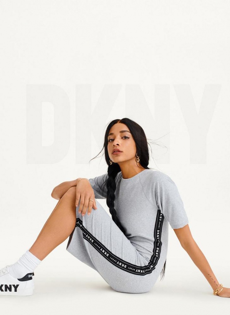 DKNY Side Logo Taping Kleid Damen Grau | Austria_D0267