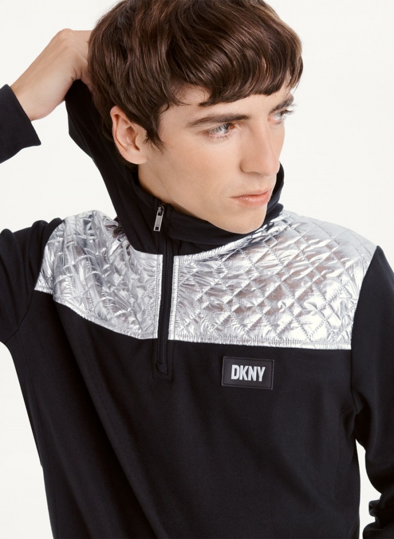 DKNY Silver Contrast 1/2 Zip Hoodies Herren Schwarz | Austria_D1341