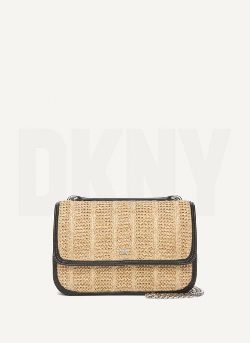 DKNY Sina Basketweave Flap Schultertasche Damen Beige Schwarz | Austria_D0103