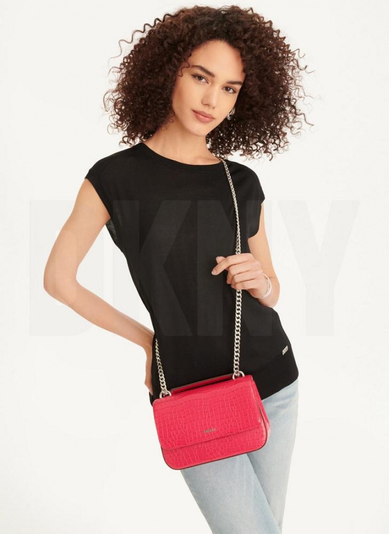 DKNY Sina Croco Flap Schultertasche Damen Rosa | Austria_D0614